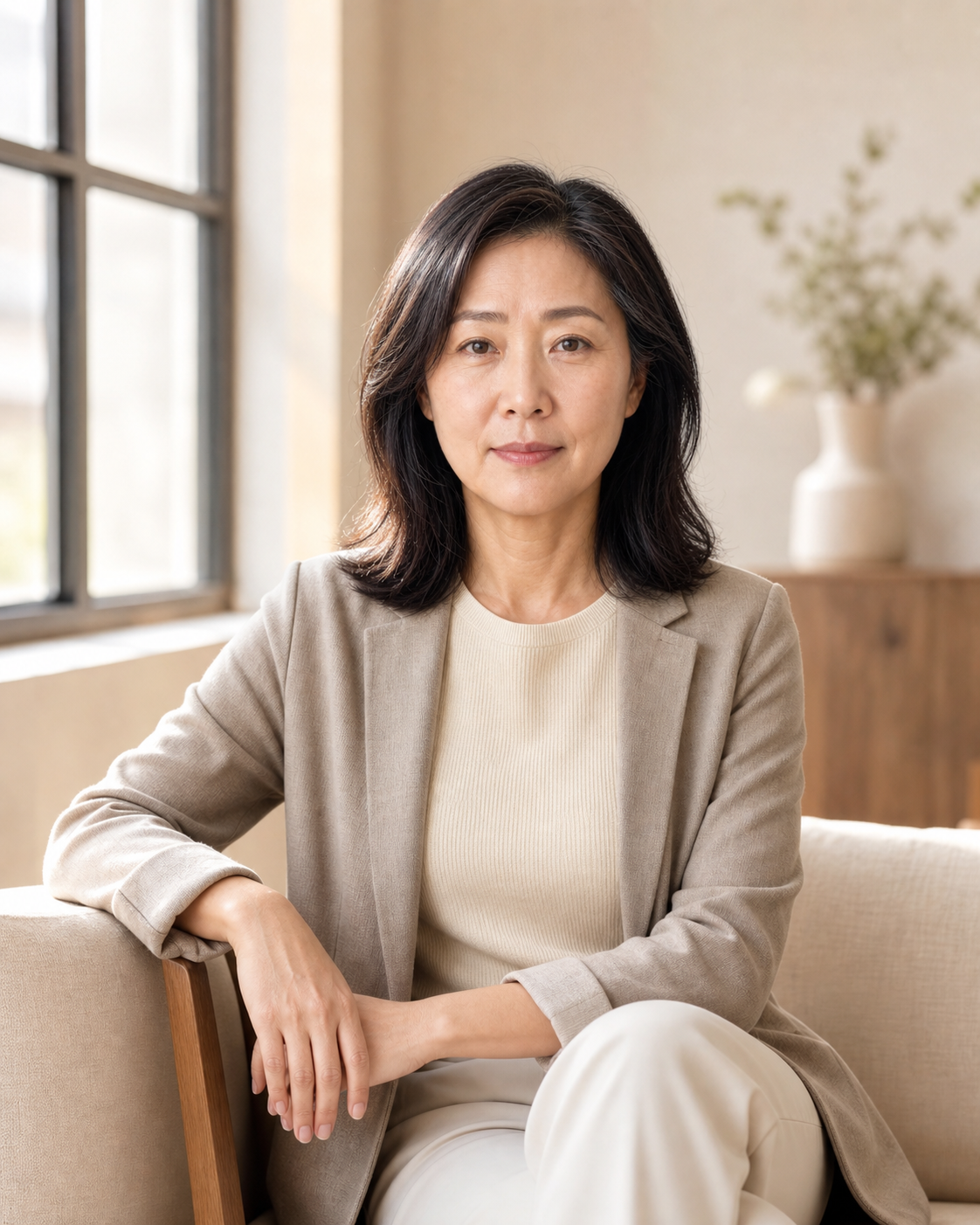 창가 자연광 여성 예시