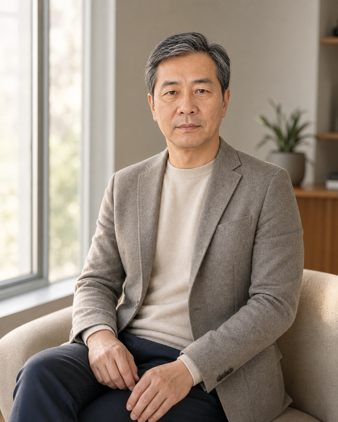 창가 자연광 남성 예시